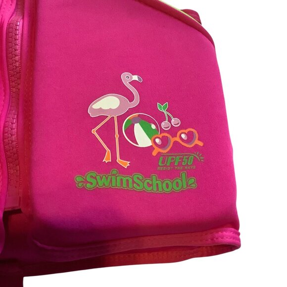 Kids SwimSchool UPF 50 Flamingo Pink & Green Swim Vest Adjustable Strap 33-55 lb - Picture 2 of 6